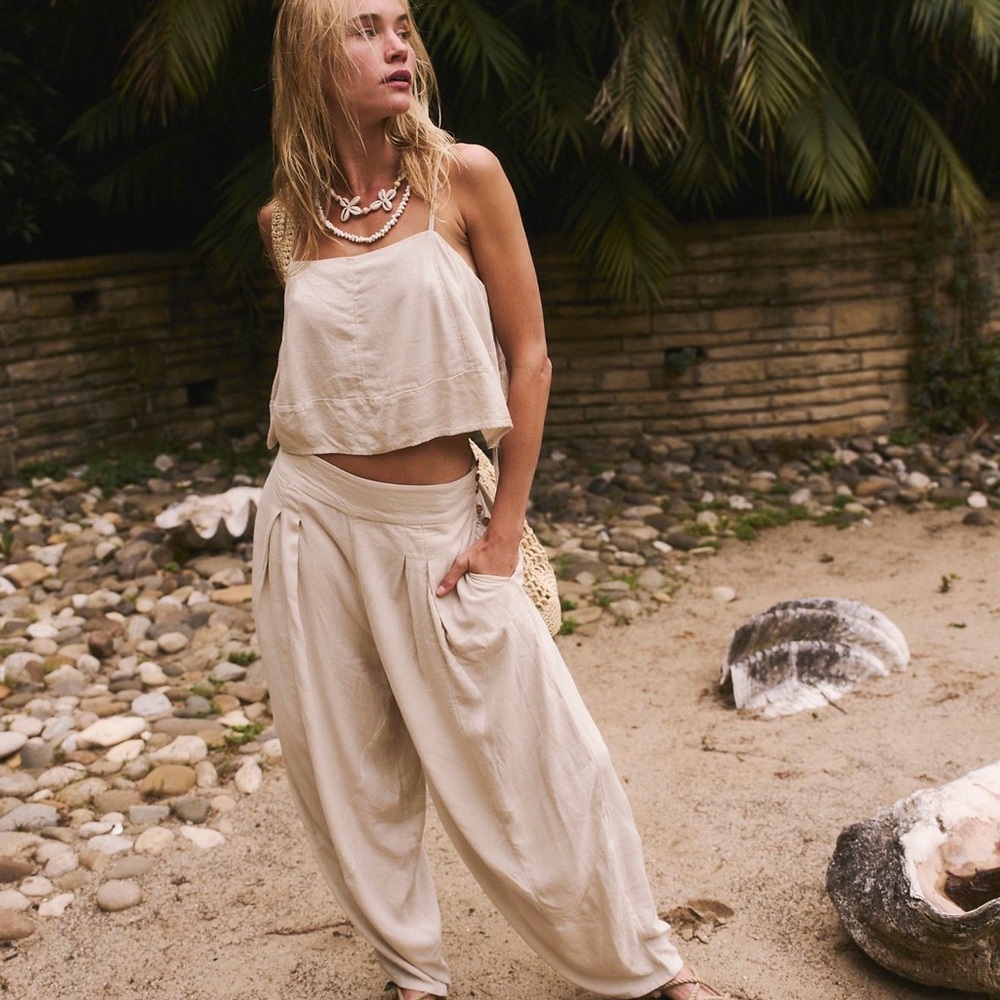 Free People Women's Linen Cream Top & Pants Set Small